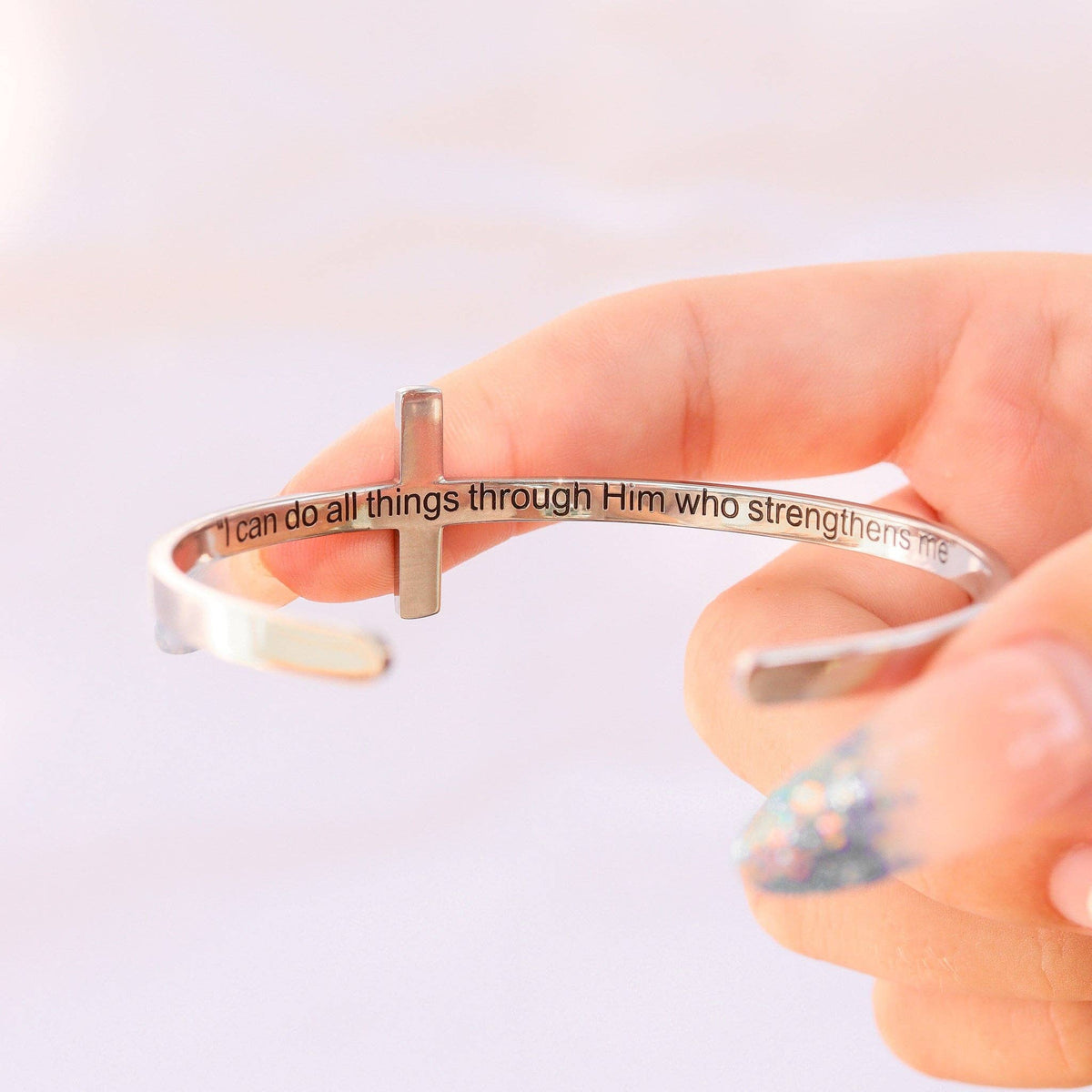 Cross Bracelet with Christian Scripture Philippians 4:13: Gold