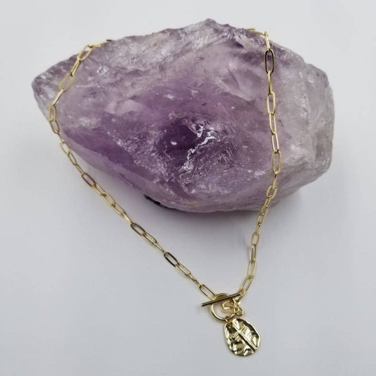 Gold Hammered Cross Paperclip Necklace