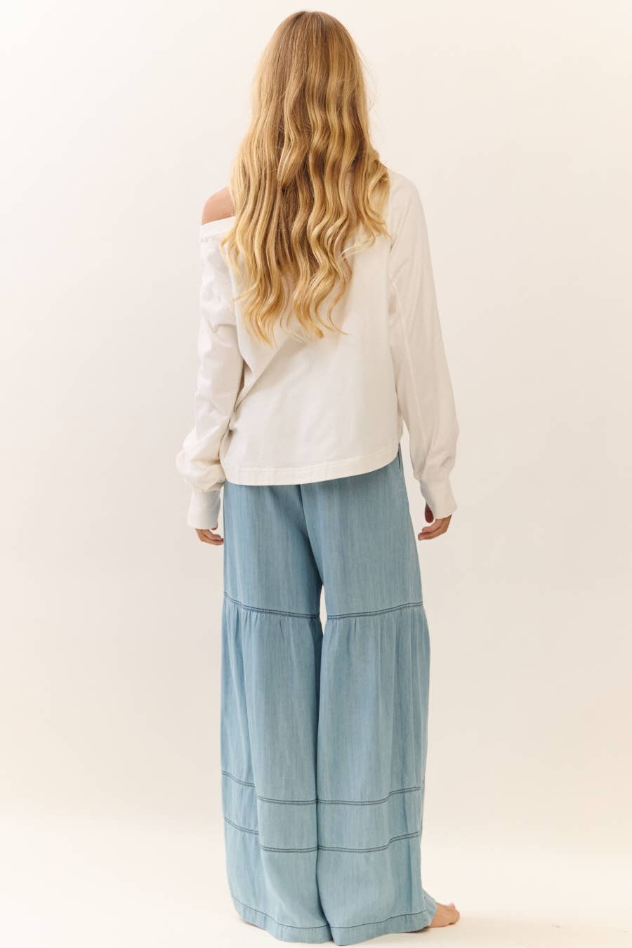 Washed Chambray Wide Leg Pants