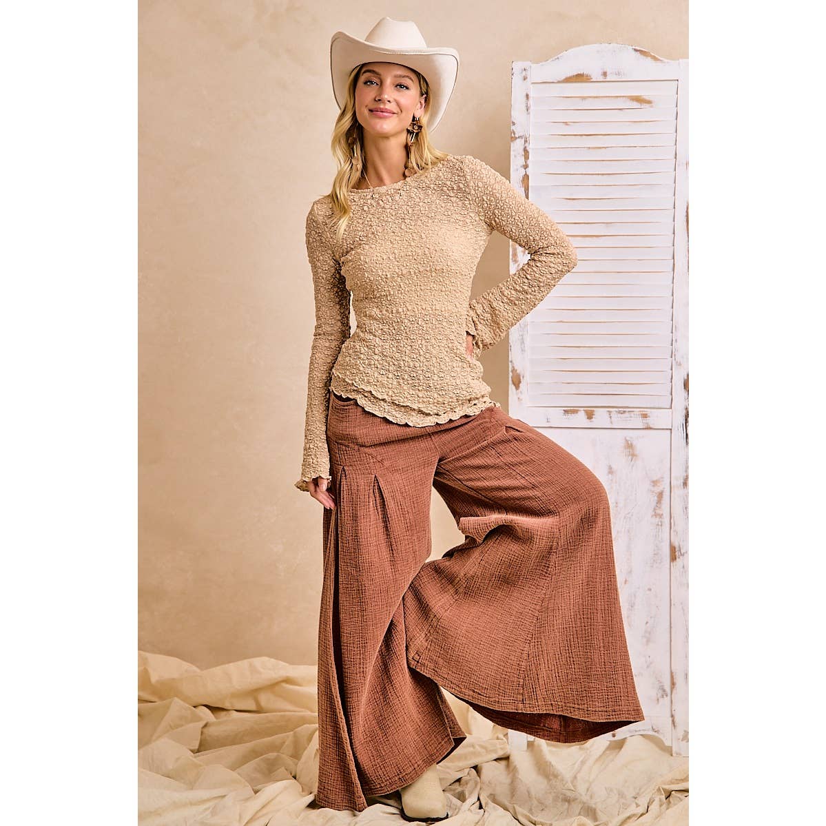 Lace Knit Bell Sleeve Blouse