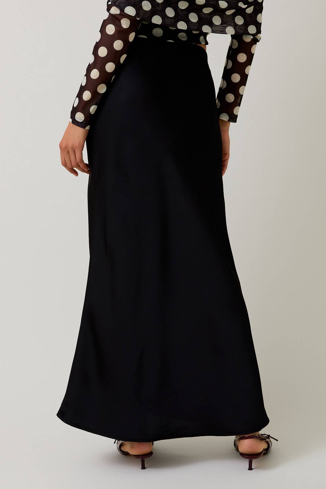 Black Satin Midi Skirt