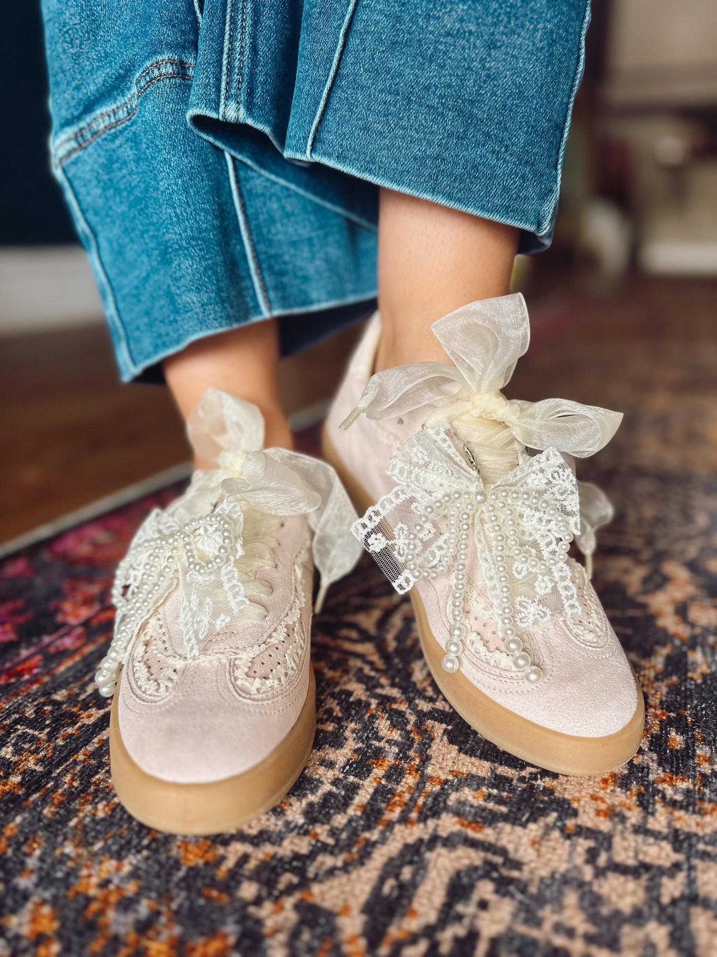 Eleanor Lace Trim Sneaker Blush