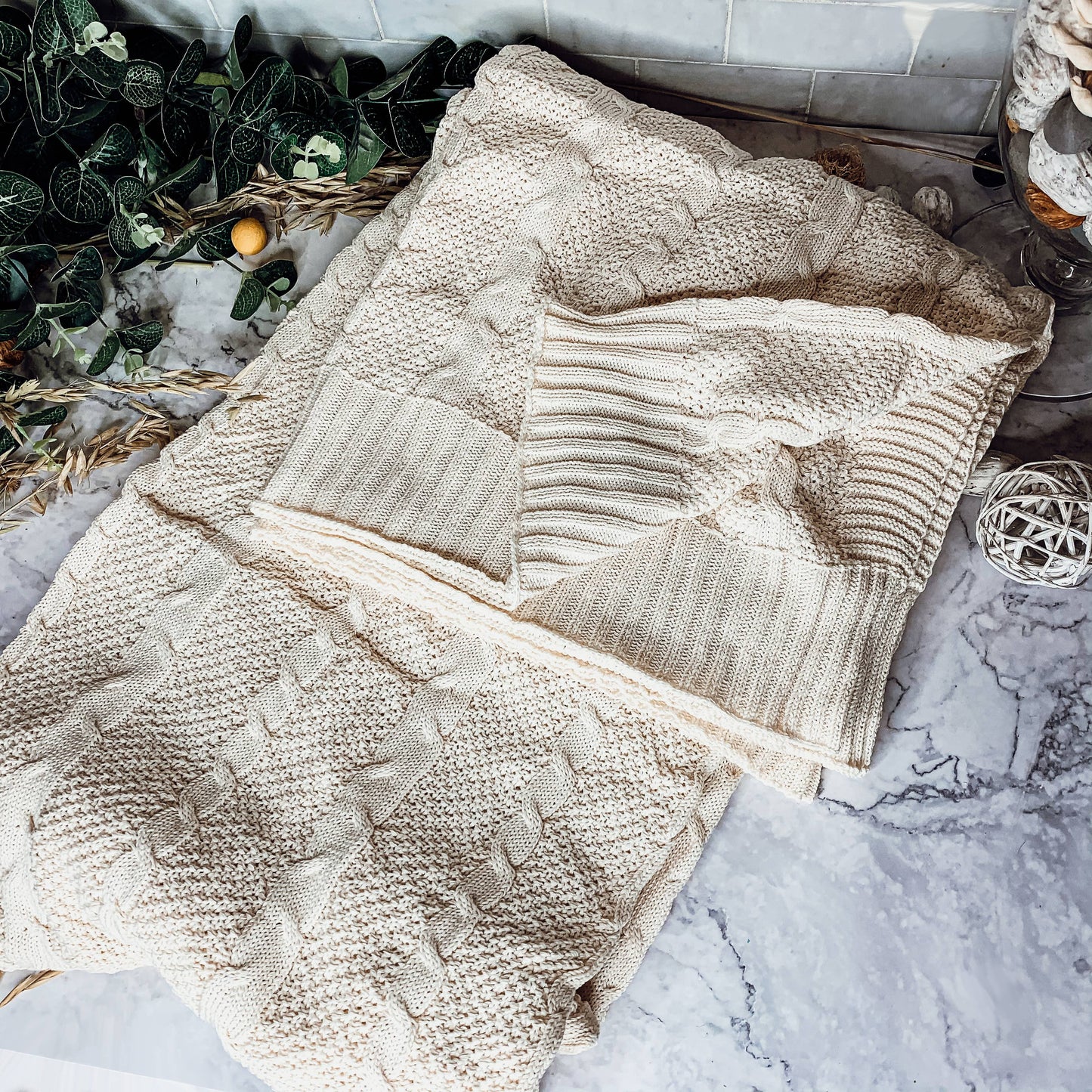 Ivory Claret Knit Throw Blanket