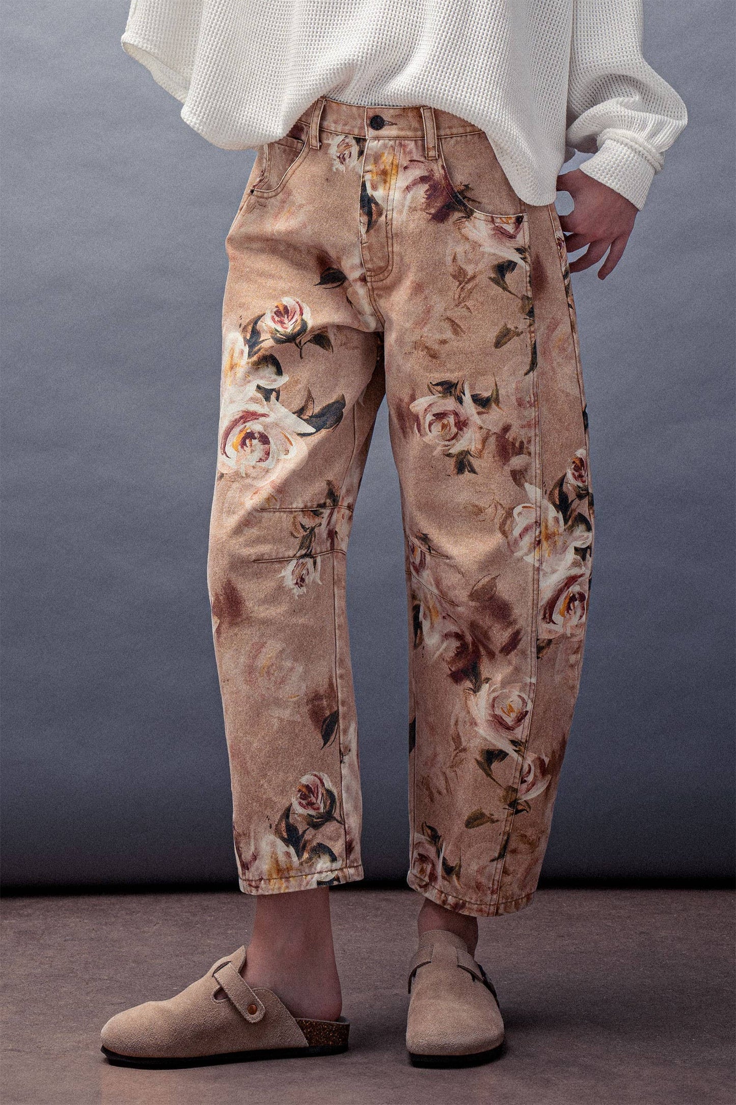 Vintage Relaxed Floral Print Barrel Jeans