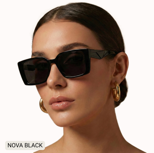 Nova Women's Polarized Medium Rectangle Sunglasses in Black