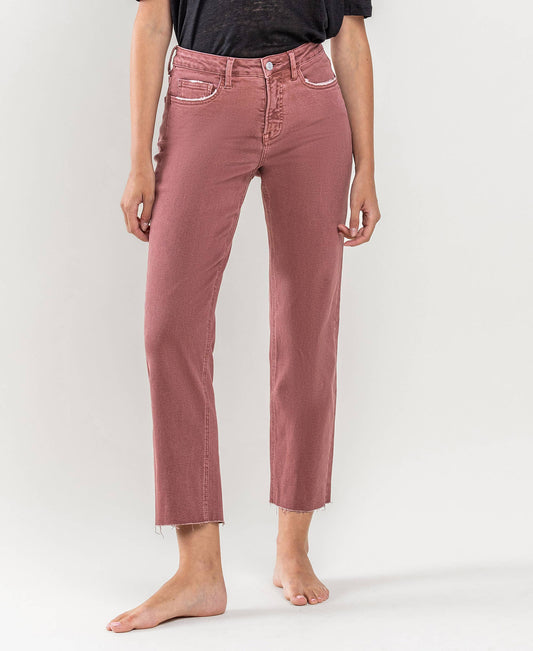 Strawberry Wine Tummy Control Crop Straight Jeans