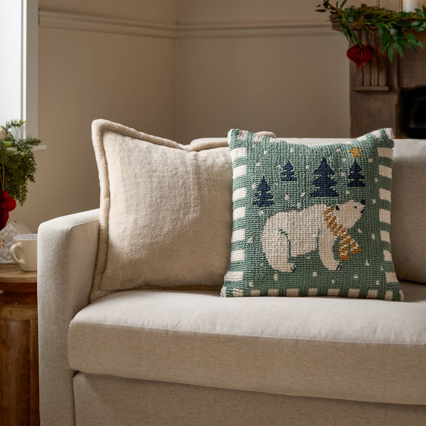 Polar Bear Cushion Frosty Blue Pillow