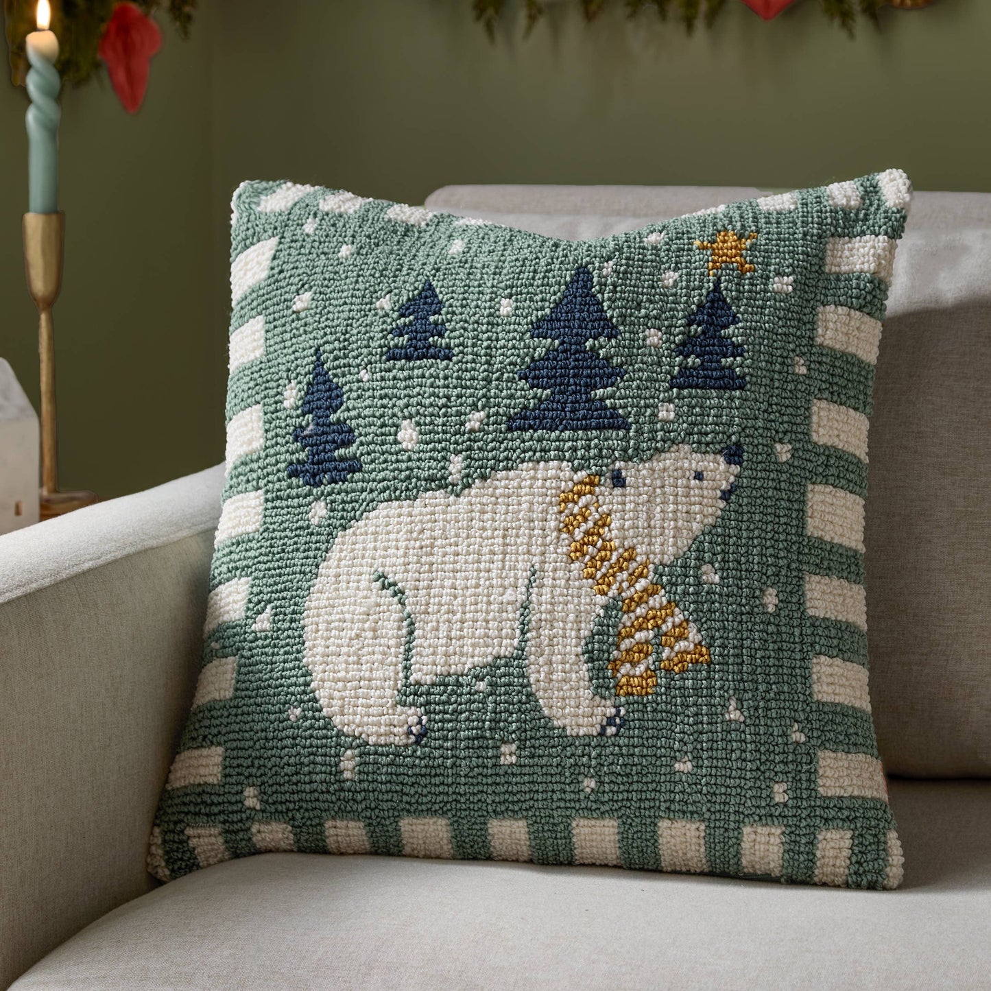 Polar Bear Cushion Frosty Blue Pillow