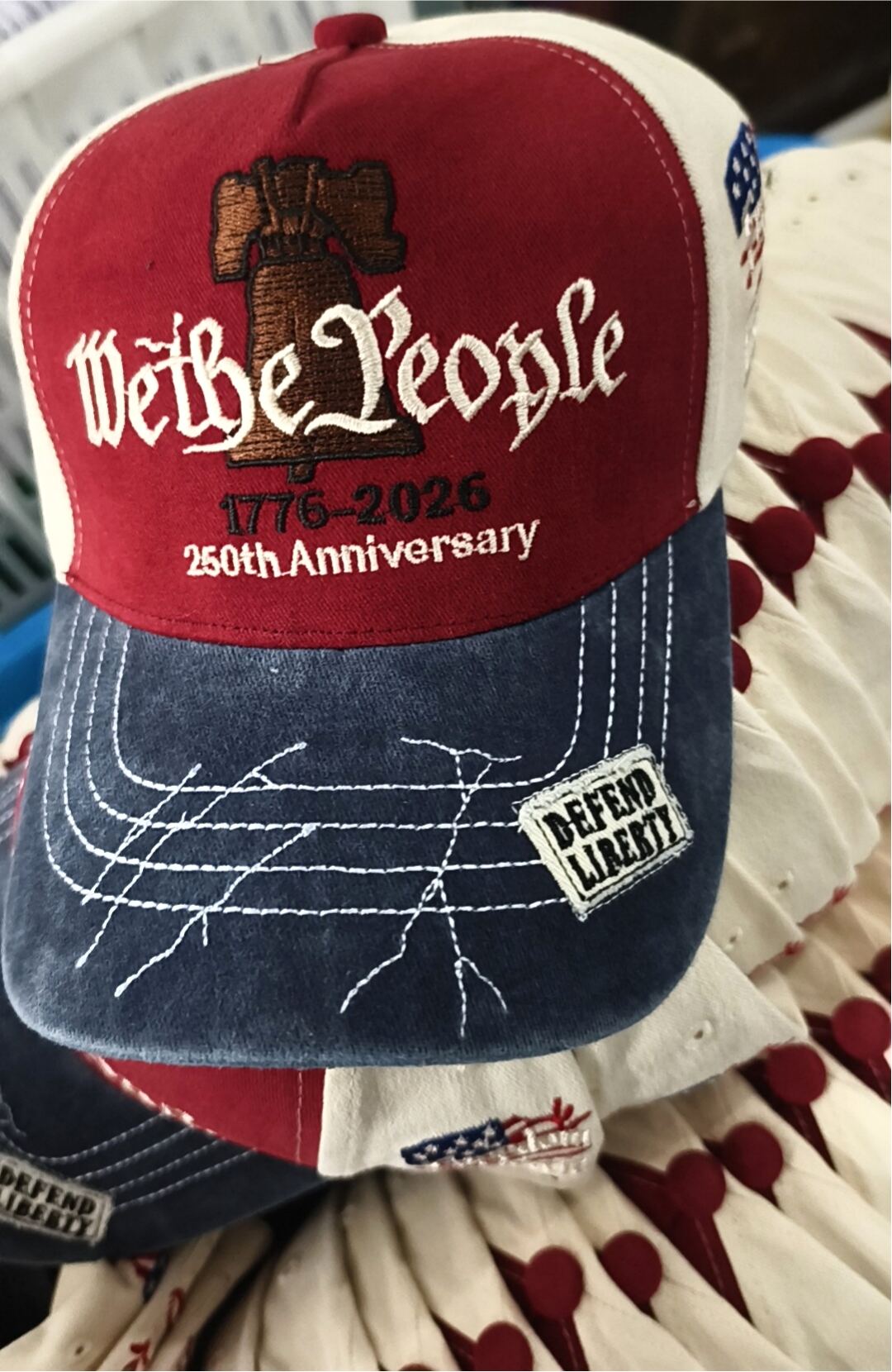 250th Anniv DD-214 Liberty Bell Embroidered Baseball Cap: Khaki / M
