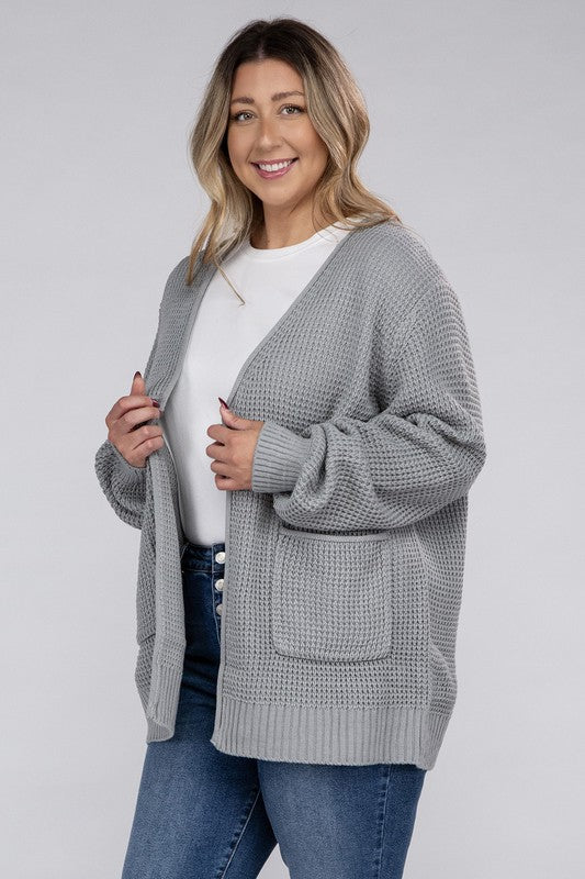 Curvy Low Gauge Waffle Open Cardigan Sweater
