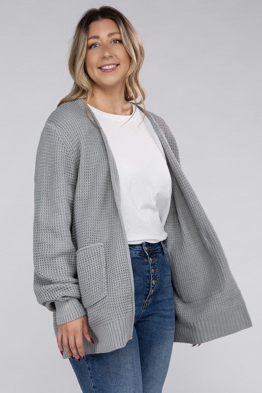 Curvy Low Gauge Waffle Open Cardigan Sweater