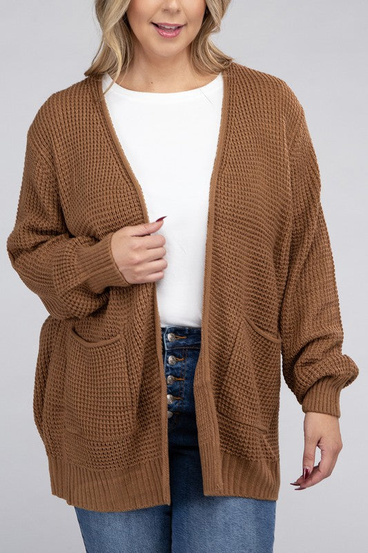 Curvy Low Gauge Waffle Open Cardigan Sweater