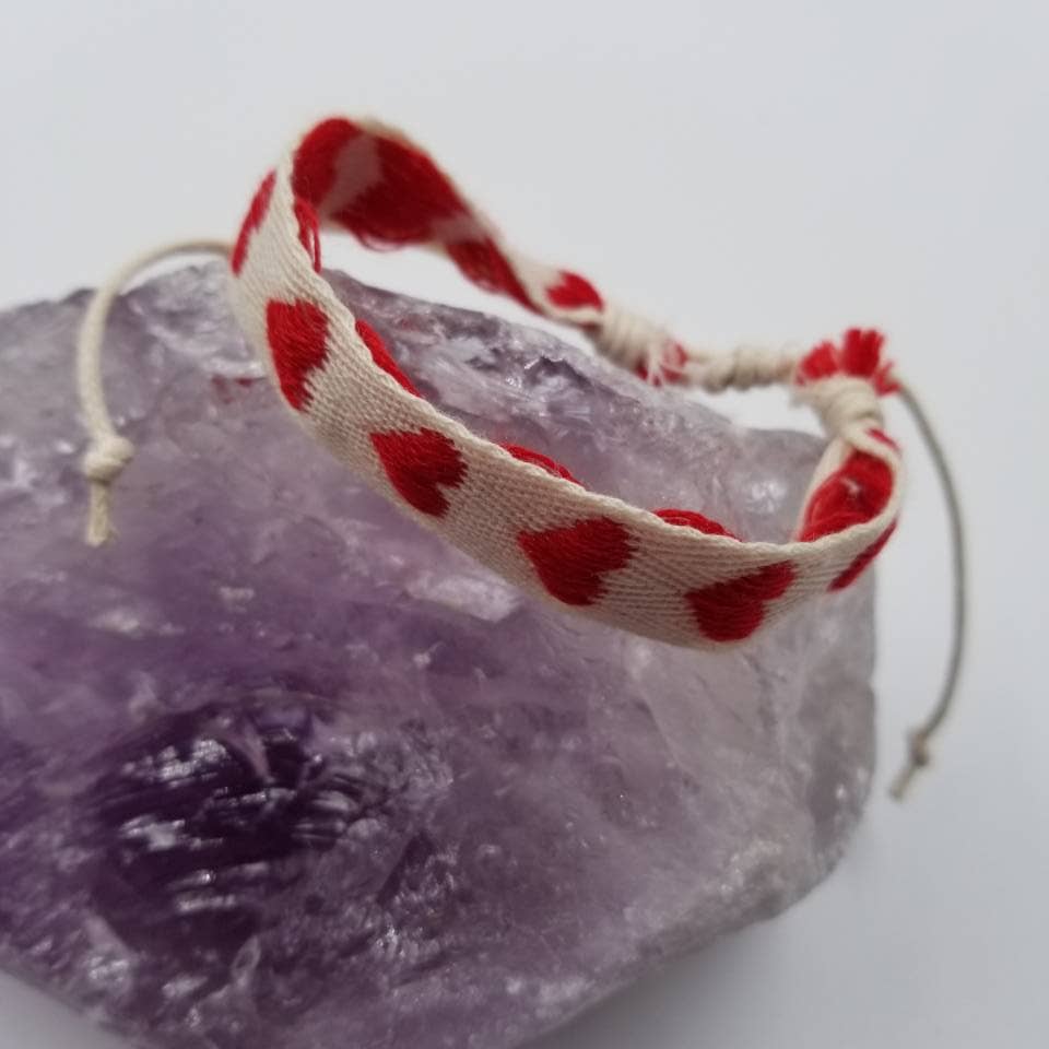 Pink Heart Handmade Woven Bracelet