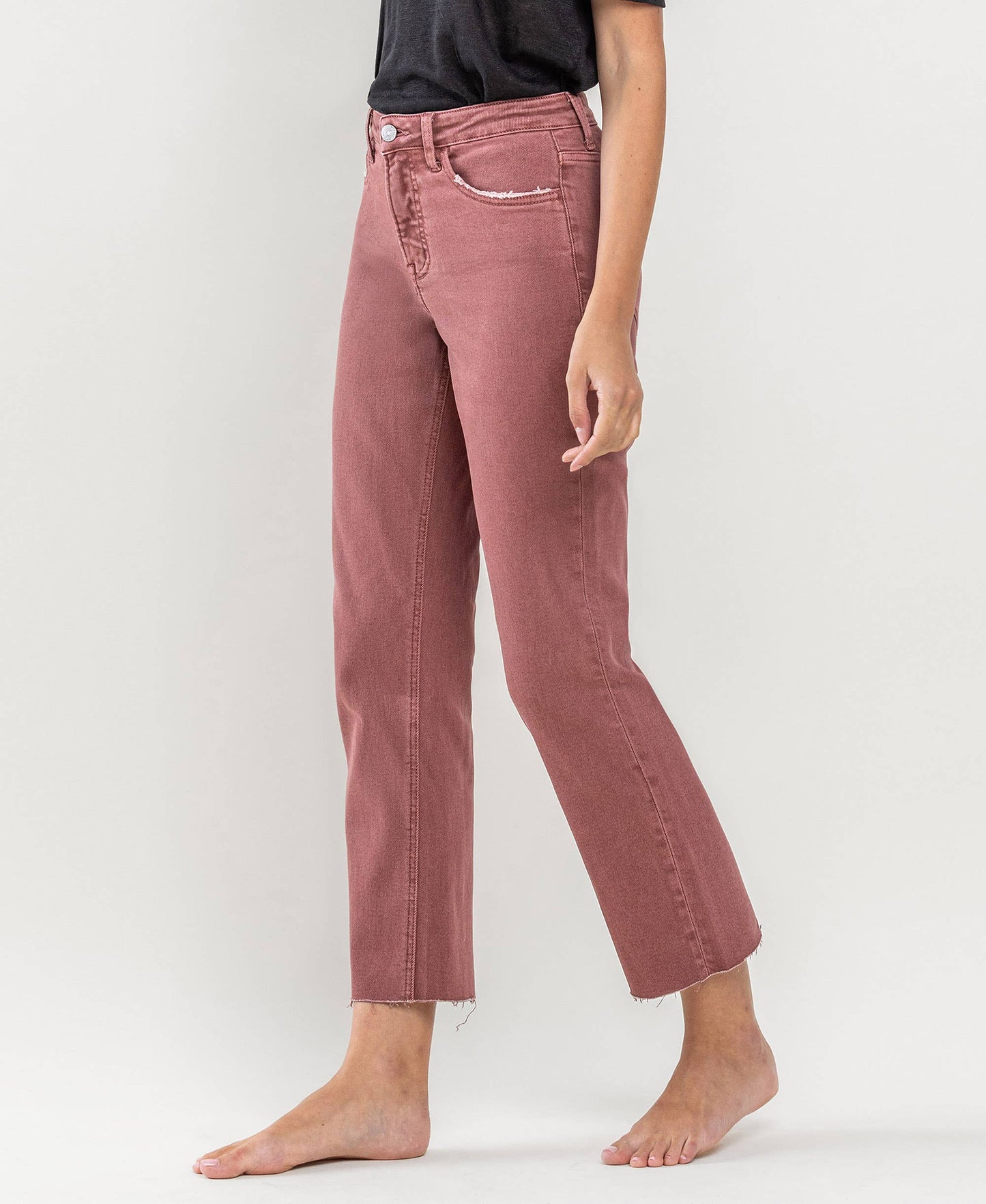 Strawberry Wine Tummy Control Crop Straight Jeans