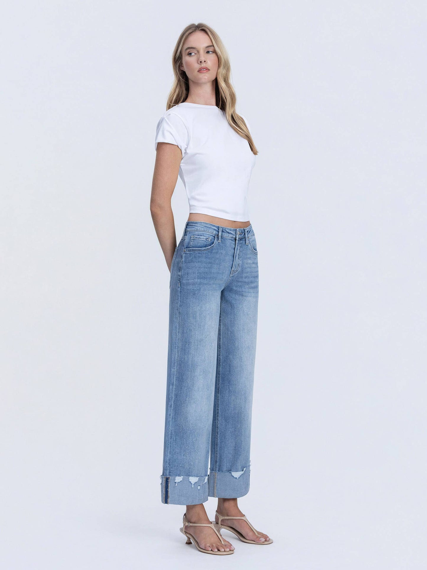 High Rise Medium Wash Wide Leg Jeans