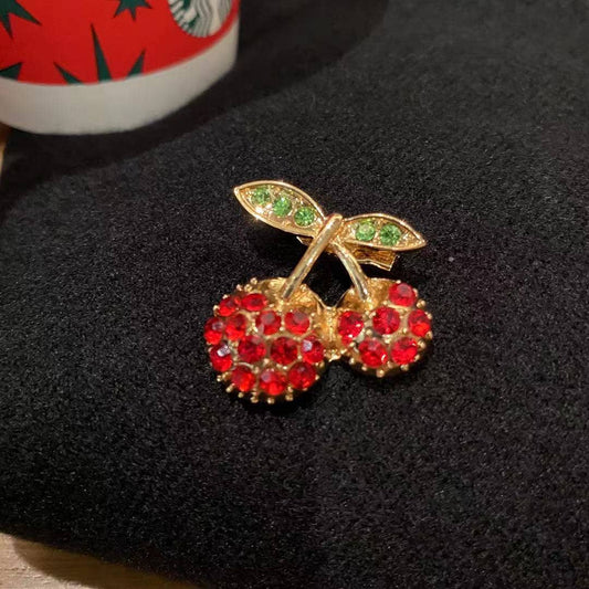 Rhinestone Cherry Brooch
