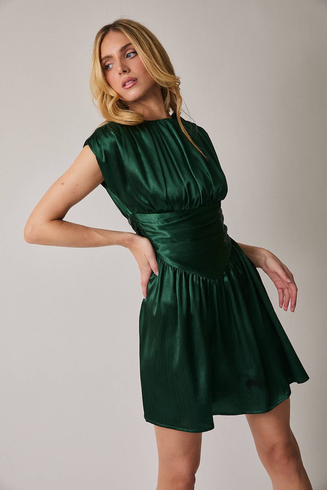 Round Neck Sleeveless Satin Flare Mini Dress