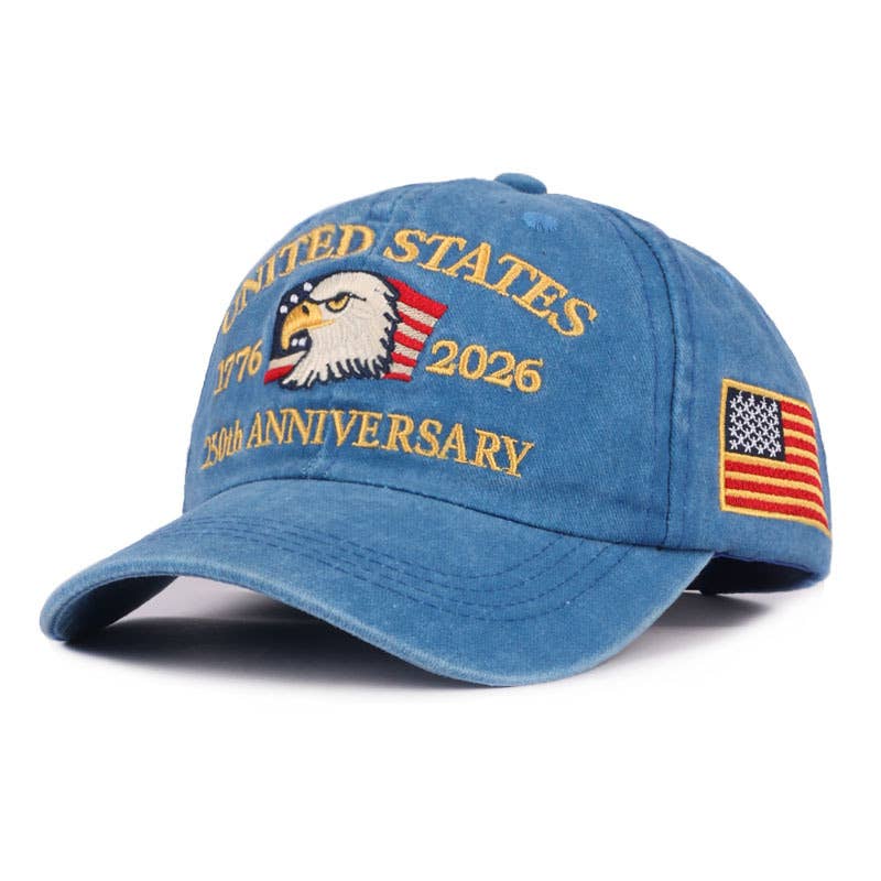 250th Anniversary Flag Eagle Embroidered Baseball Cap: Black / M