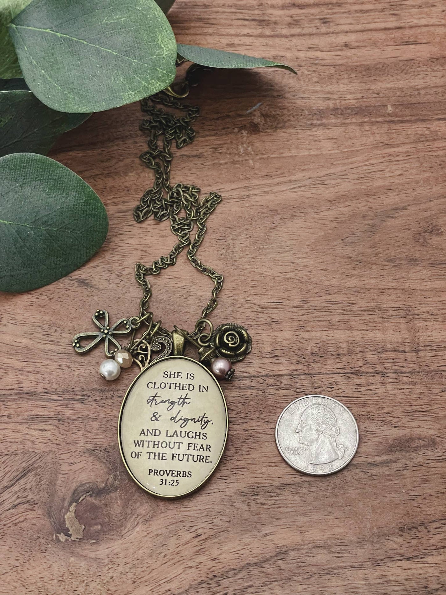 Proverbs 31:25 Glass Pendant Necklace