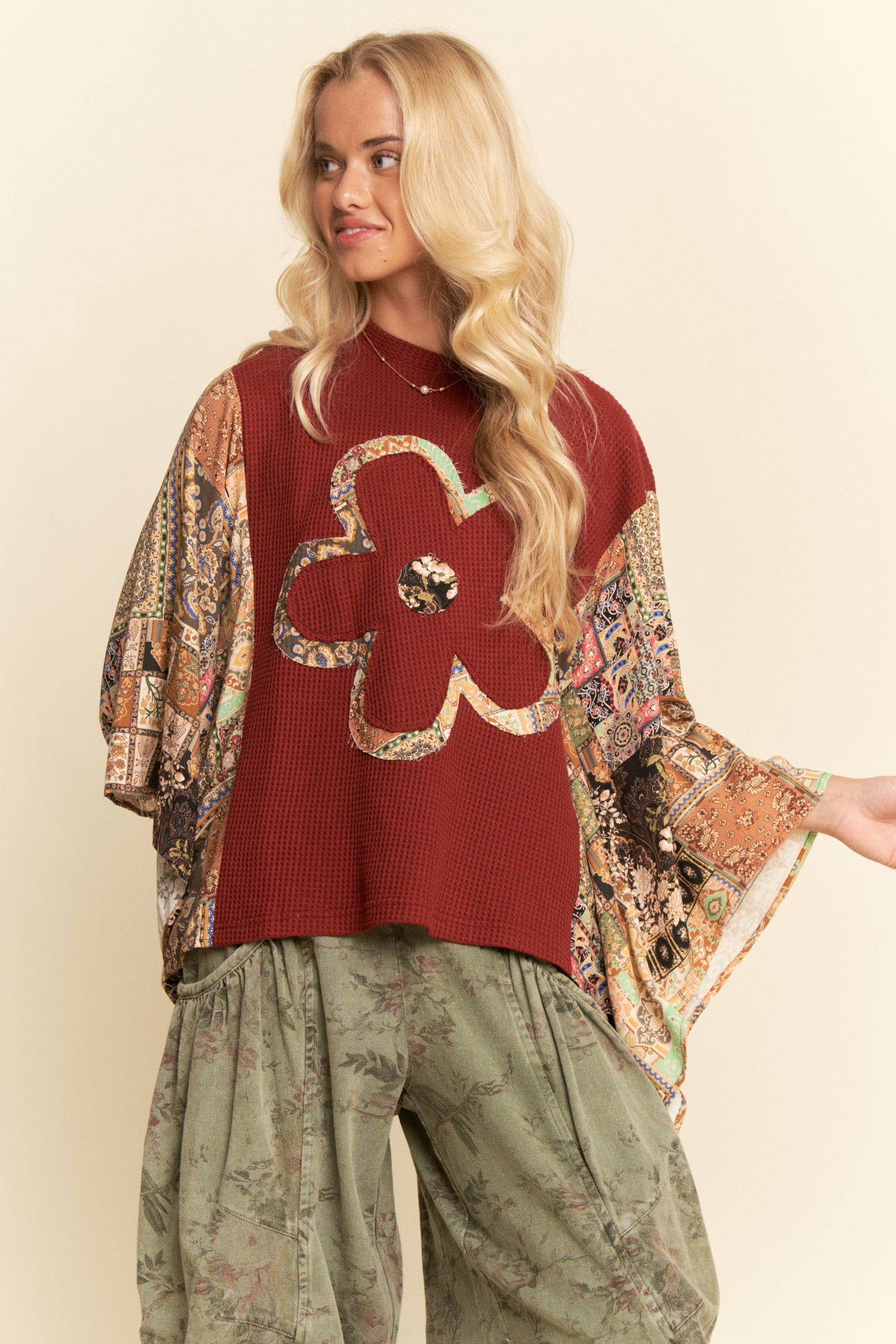 Burgundy Floral Patch Blouse