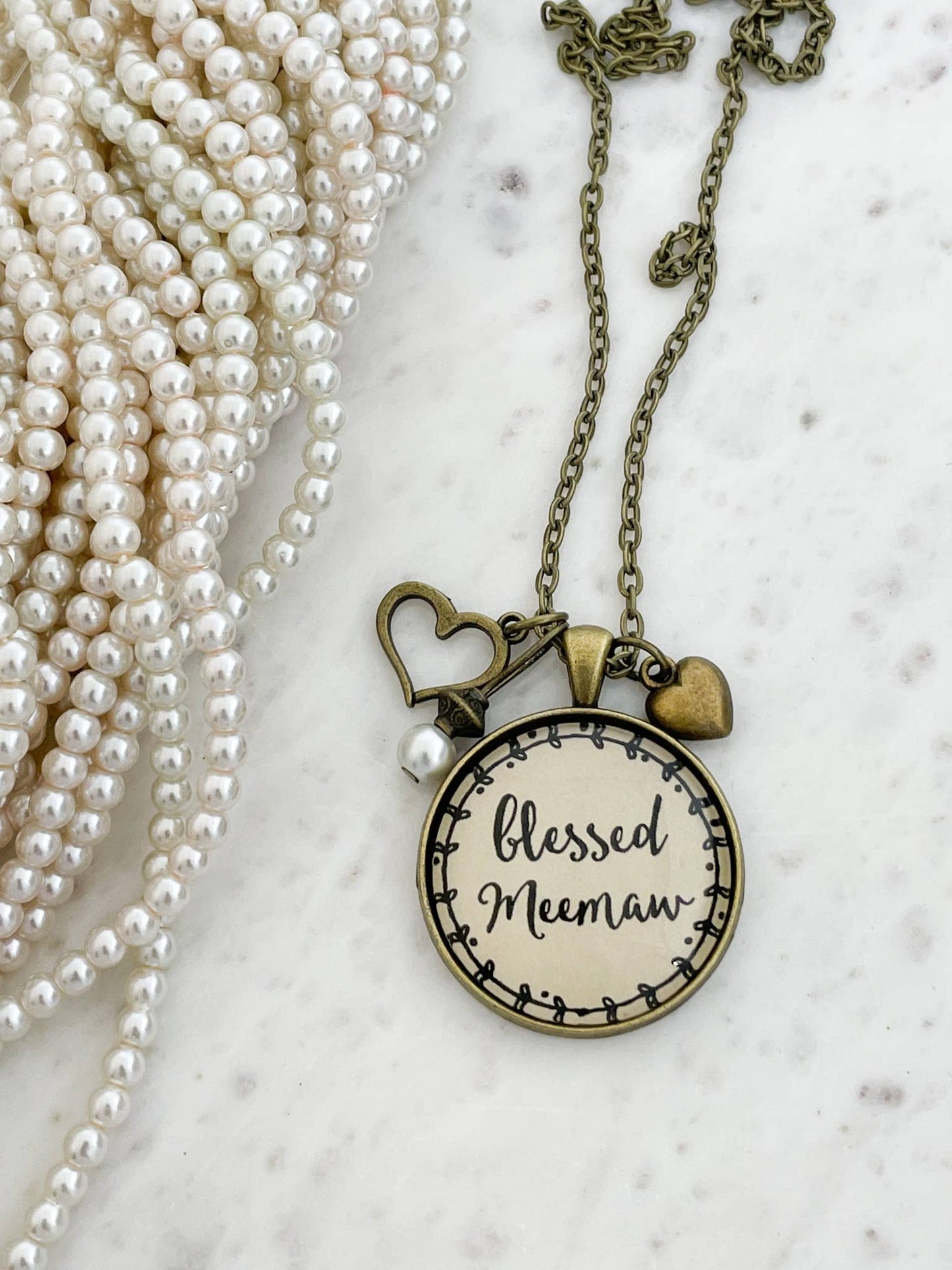 Blessed Meemaw Glass Pendant Necklace