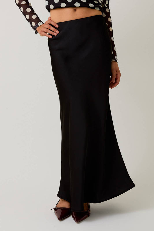 Black Satin Midi Skirt