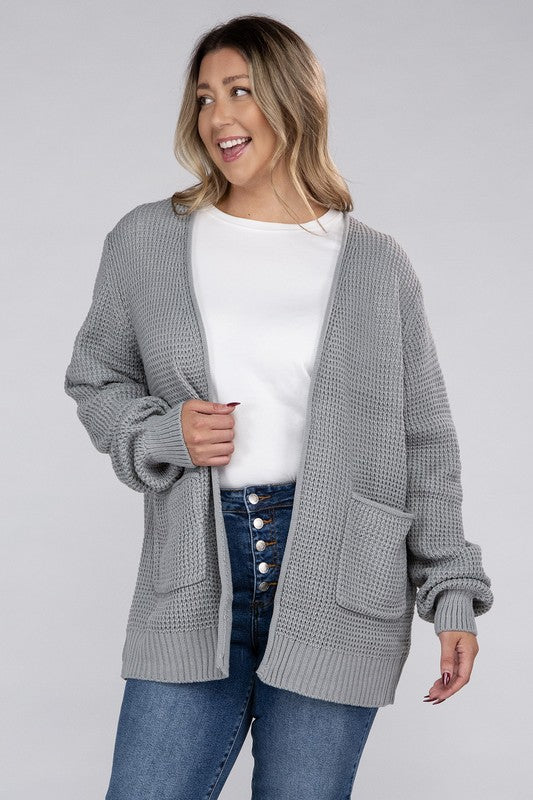Curvy Low Gauge Waffle Open Cardigan Sweater