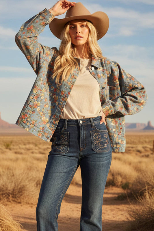 Twill Floral Denim Jacket