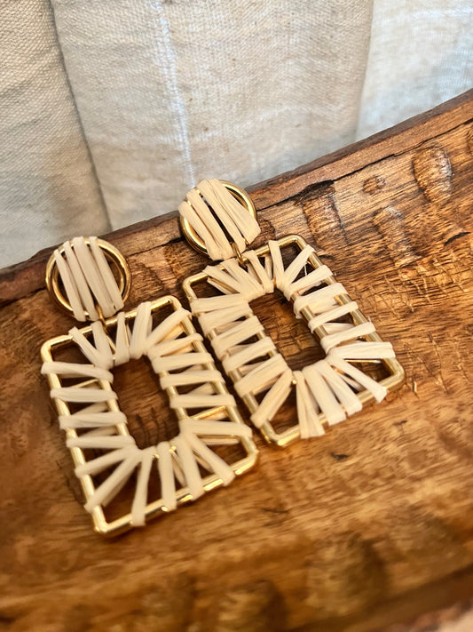 Ivory Raffia Wrapped Earrings