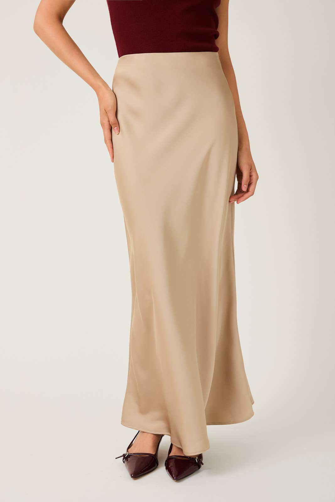 Bias Satin Midi Skirt