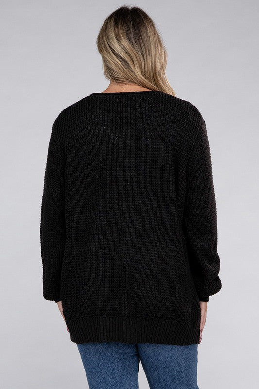 Curvy Low Gauge Waffle Open Cardigan Sweater