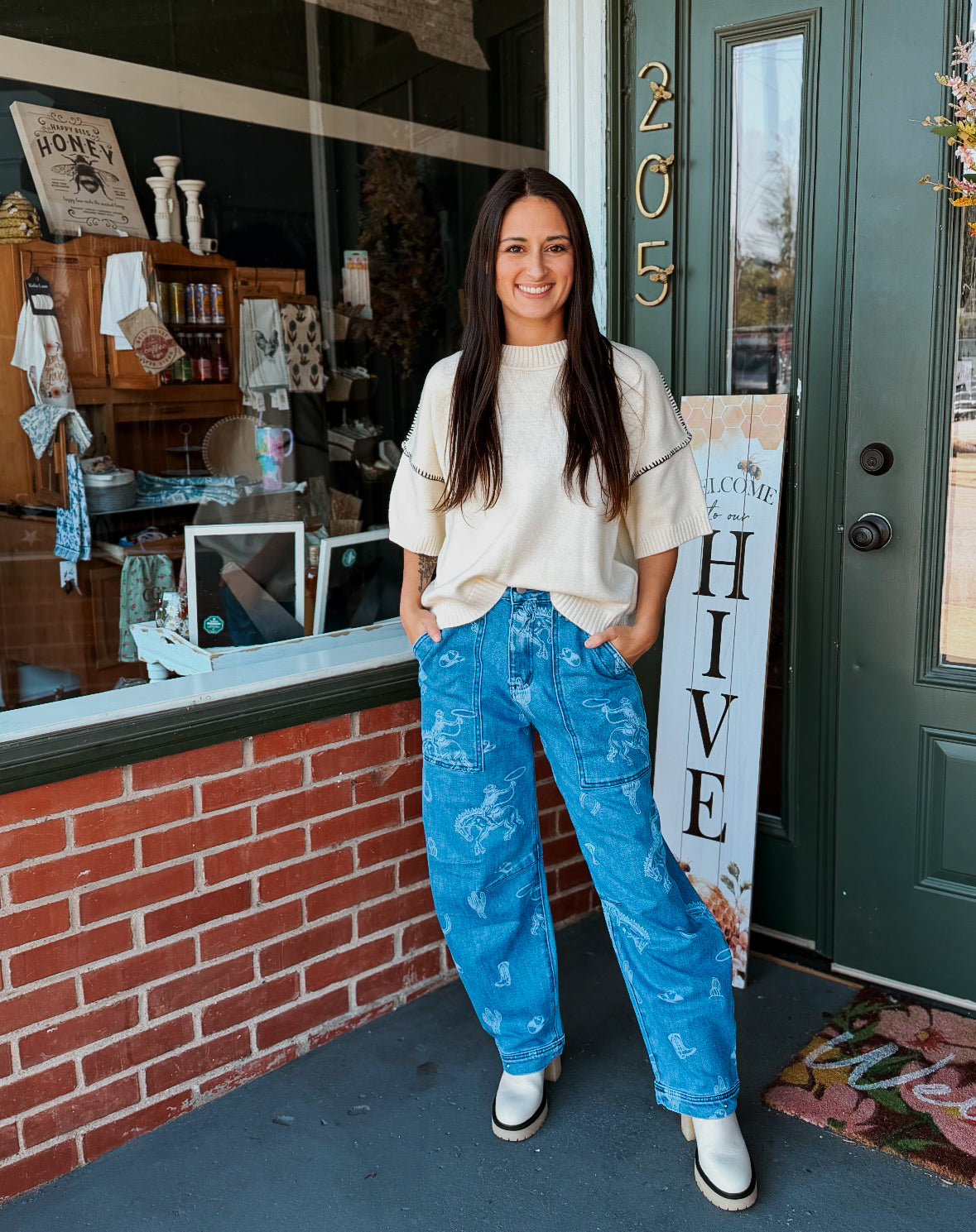 Rodeo Print Barrel Jeans