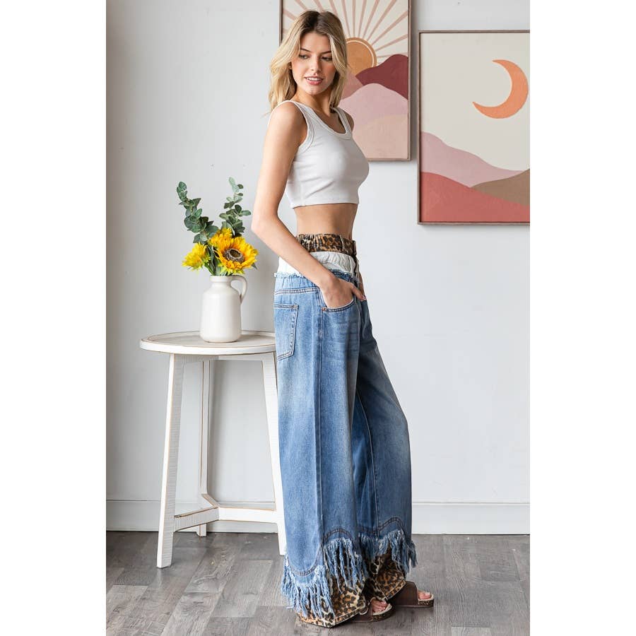 Washed Double Waist With Frayed Hem Jeans