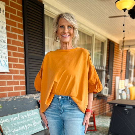 Davi & Dani Pumpkin Spice Puff Sleeve Blouse