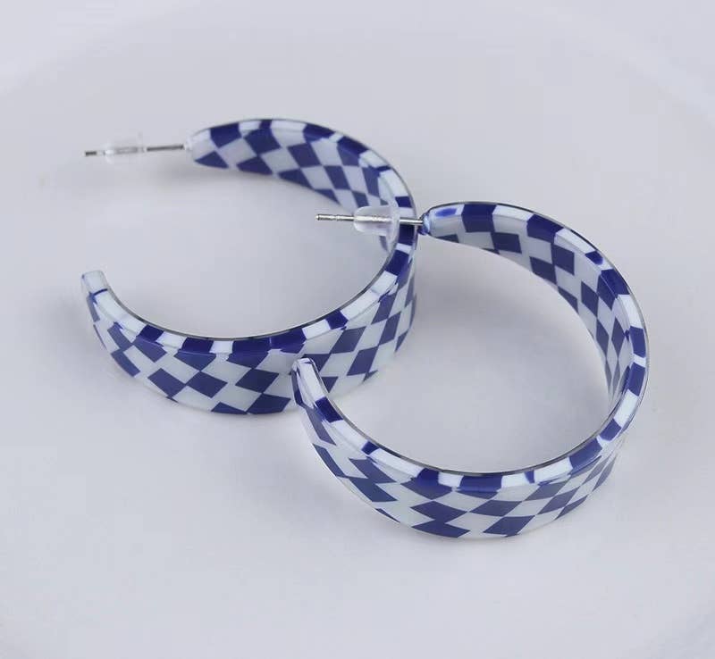 Check It Open Hoop Earrings - Blue