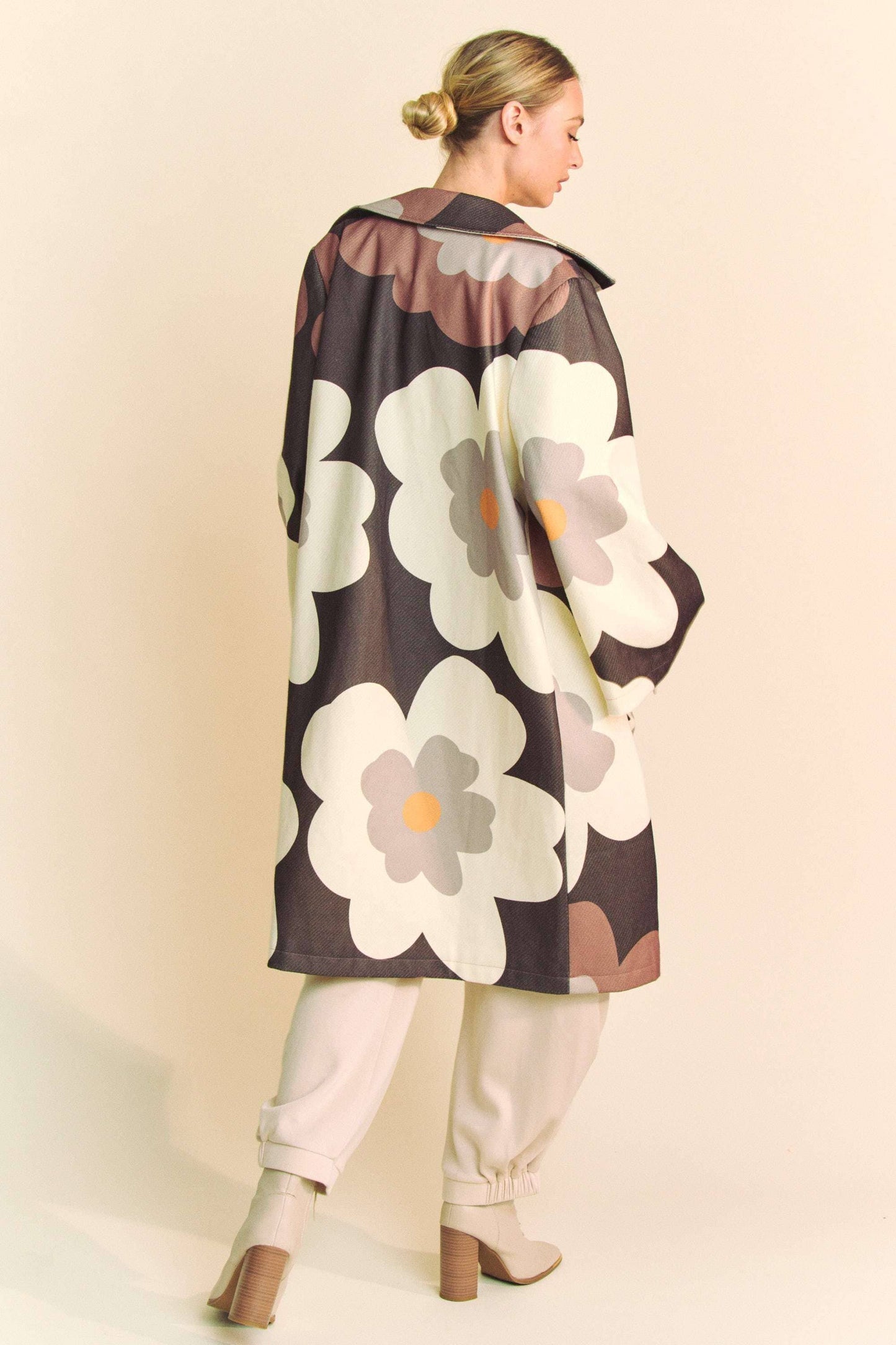 Bold Retro Floral Open Front Over Coat