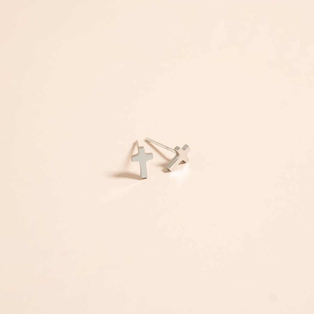 18K Gold PVD Stainless Steel Cross Stud Earrings: Gold