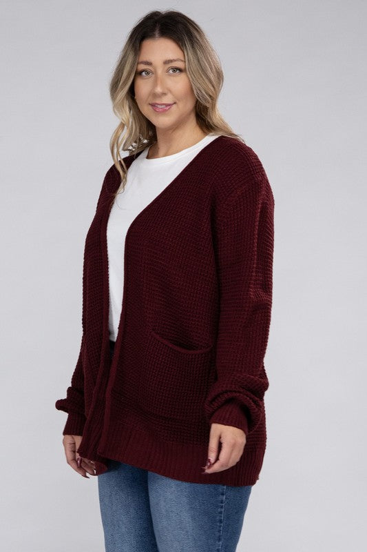 Curvy Low Gauge Waffle Open Cardigan Sweater