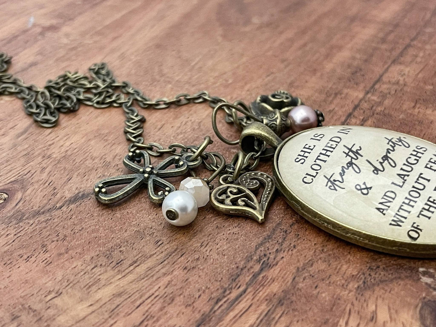 Proverbs 31:25 Glass Pendant Necklace