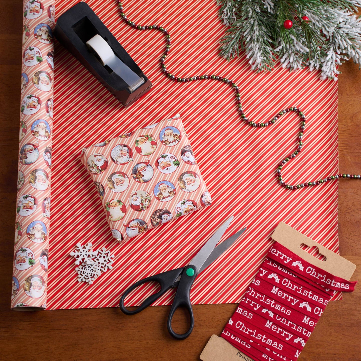 Retro Santa Faces Gift Wrap