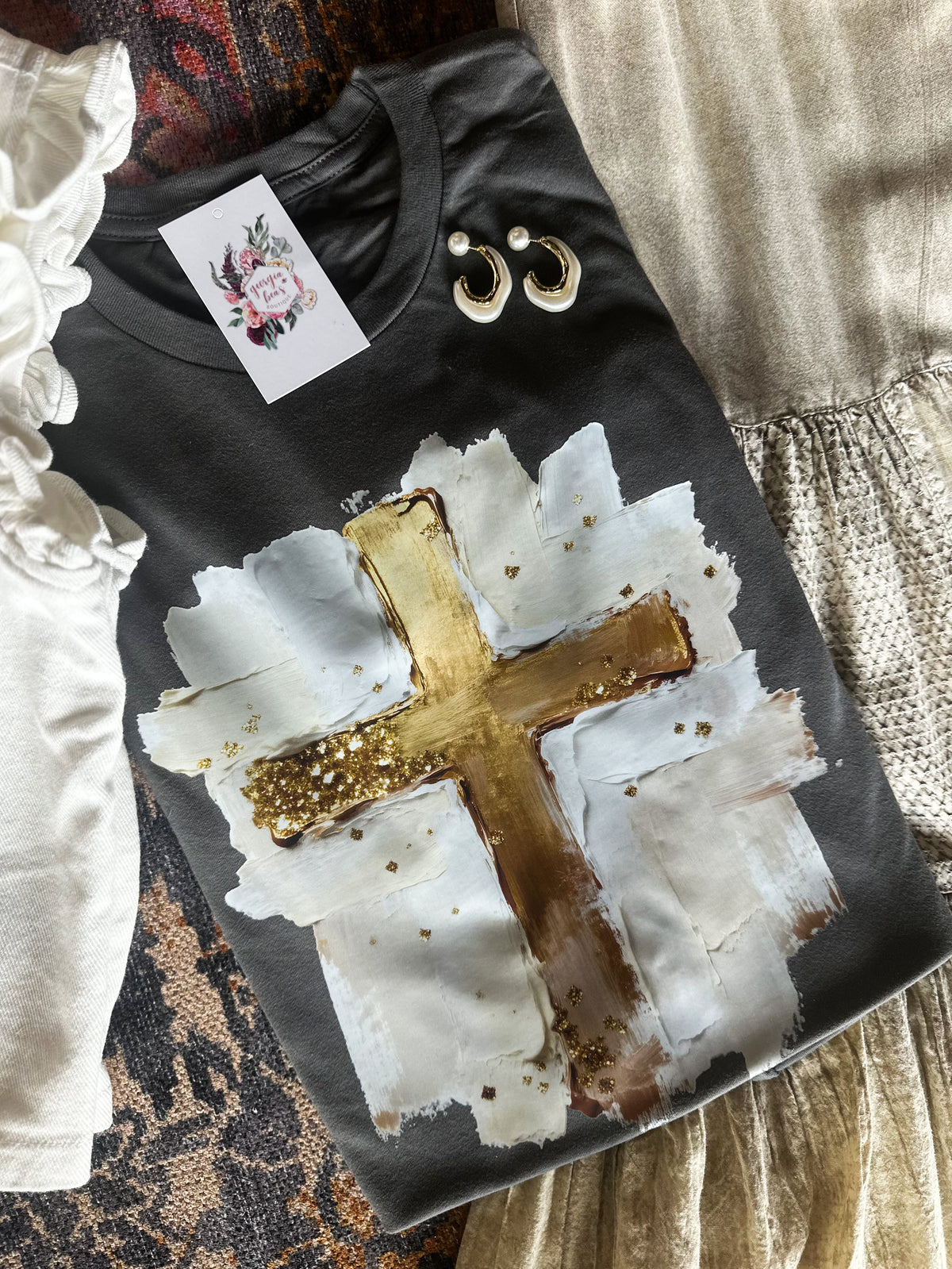 Faux Painted Gold Cross Tee