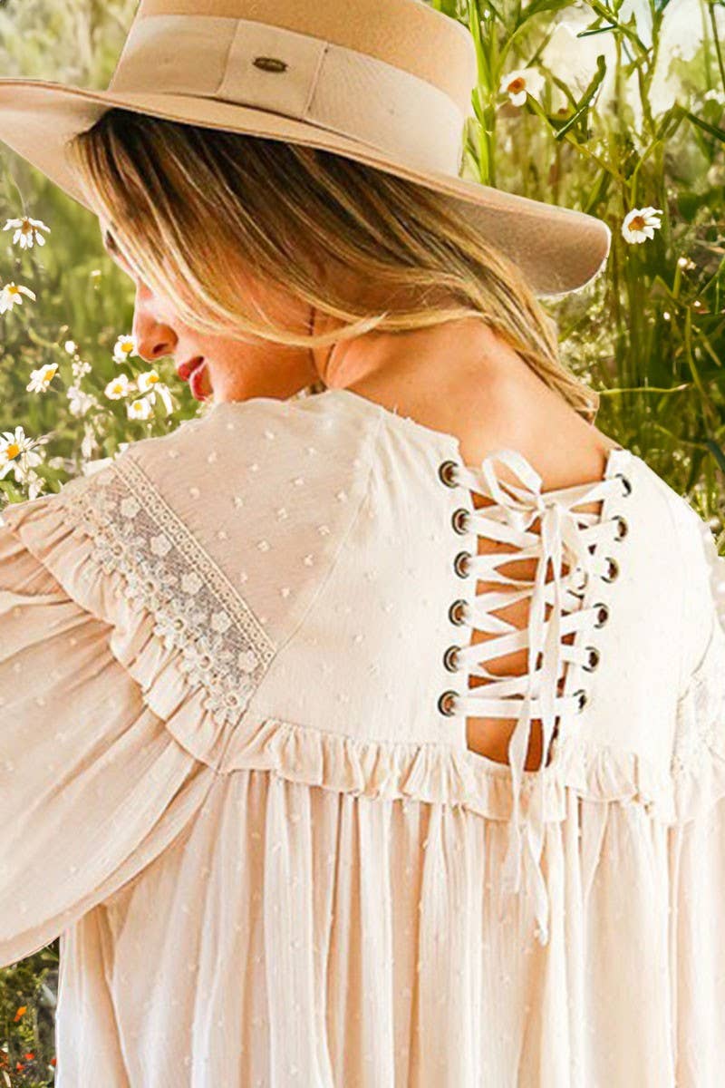 Lace Back Swiss Dot Patterned Blouse