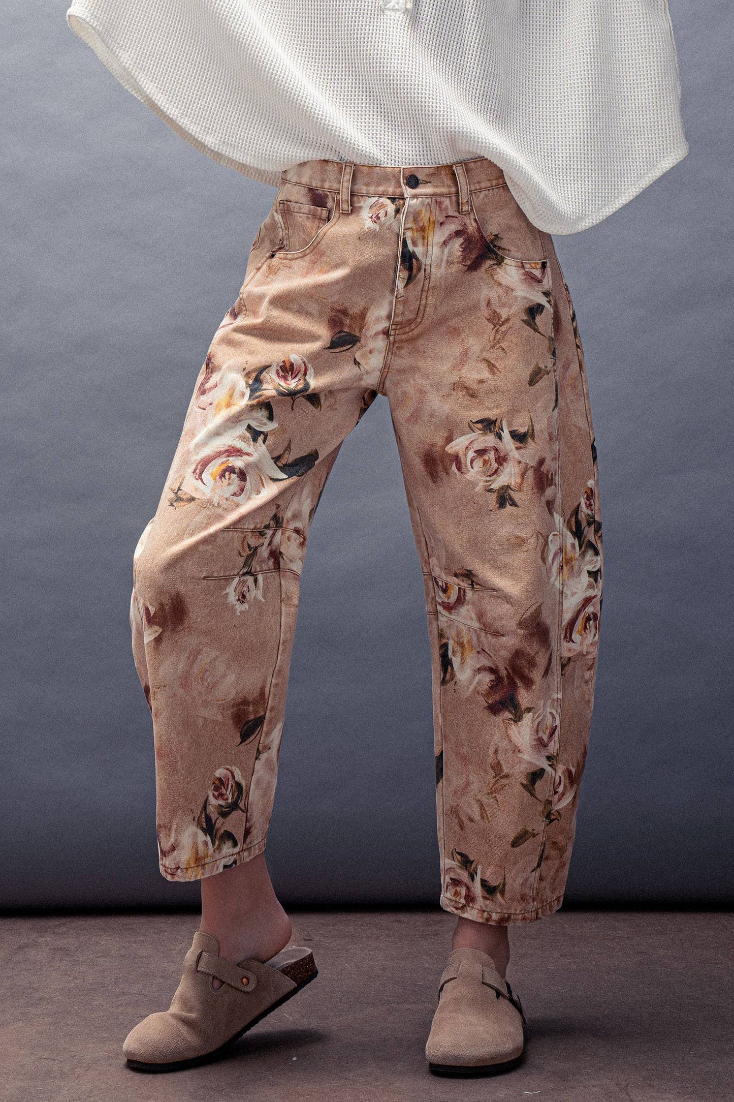Vintage Relaxed Floral Print Barrel Jeans