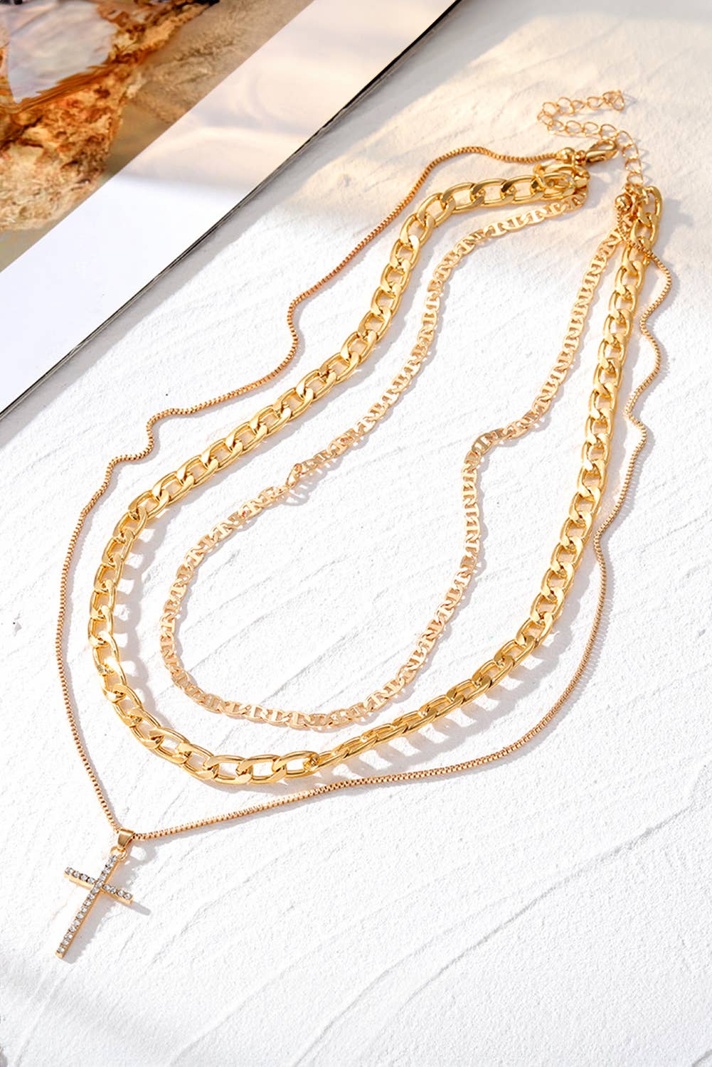 Cross Pendant Stacked Chains Necklace