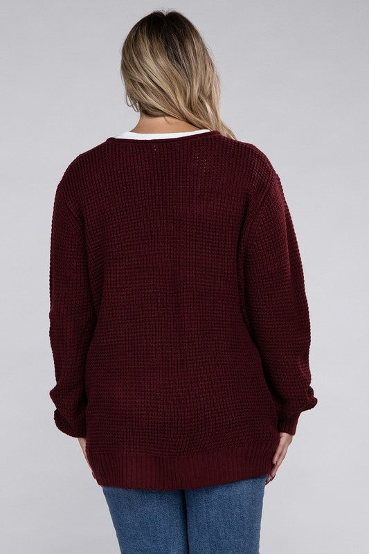 Curvy Low Gauge Waffle Open Cardigan Sweater