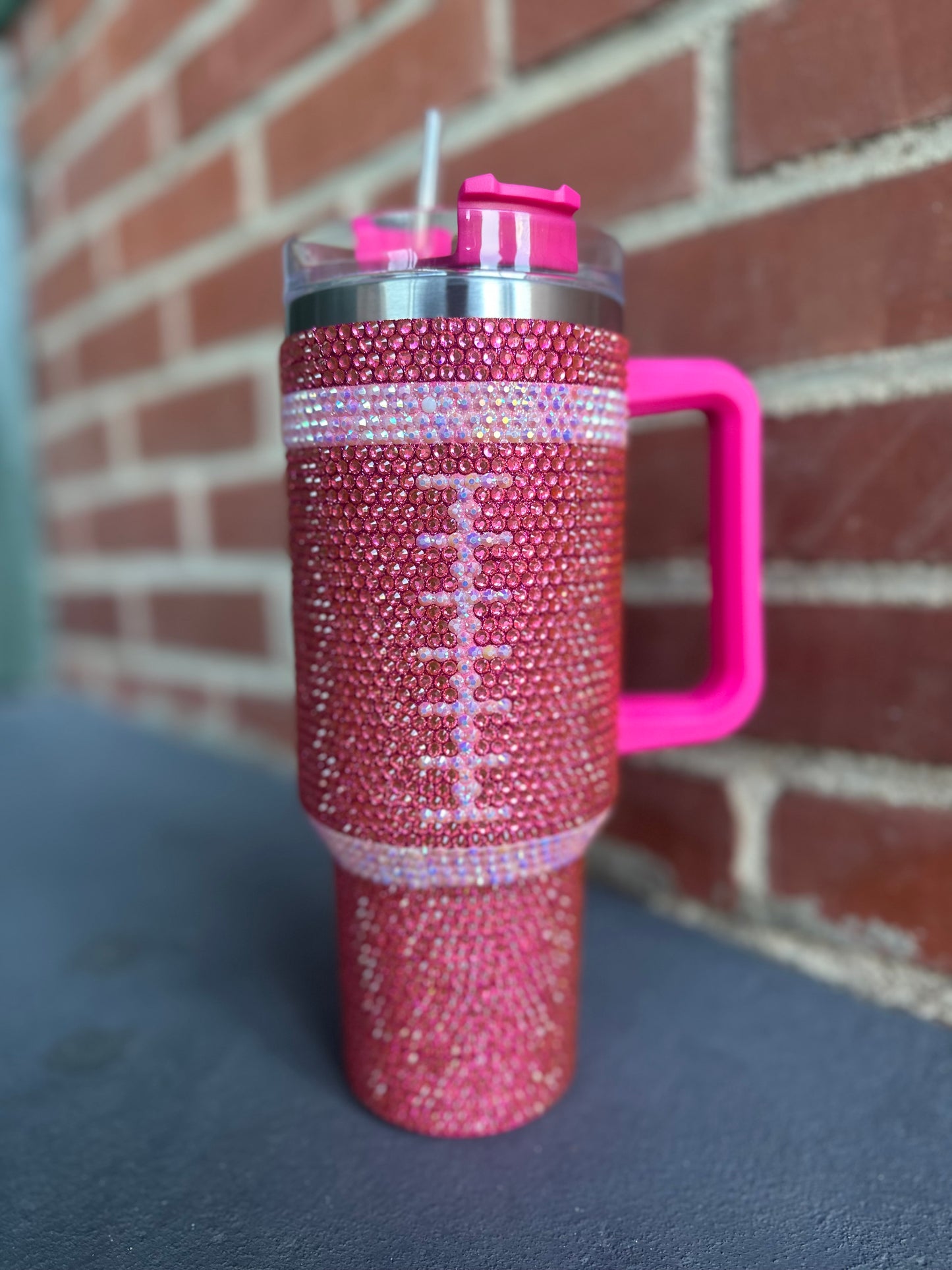 Pink Football Bling Tumbler