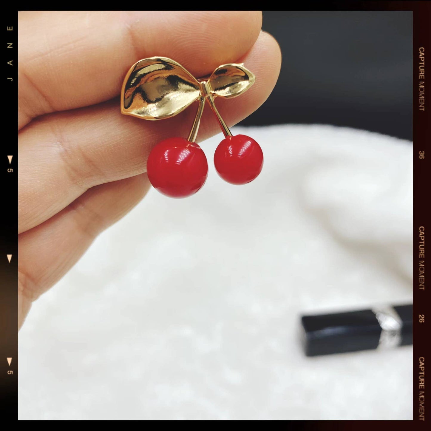 Rhinestone Cherry Brooch
