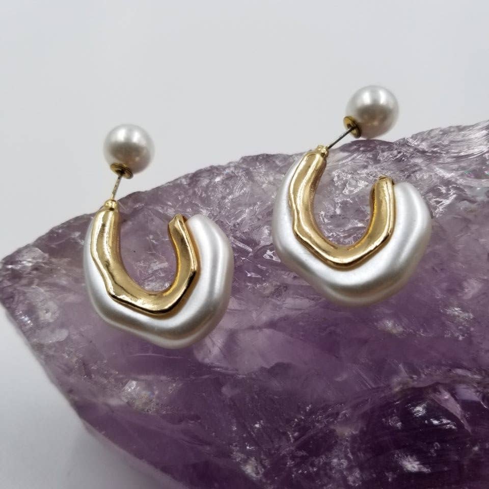 Gold Pearl Hoop Earring