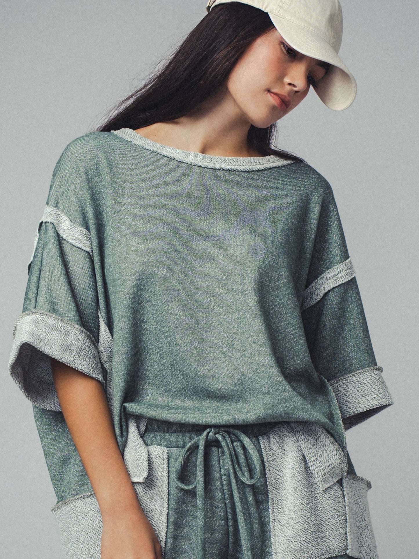 Garner Cozy Reverse Stitch Ribbed Sleeve Sweater