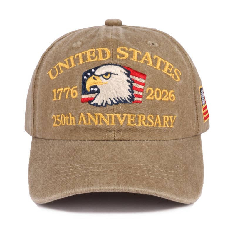 250th Anniversary Flag Eagle Embroidered Baseball Cap: Black / M